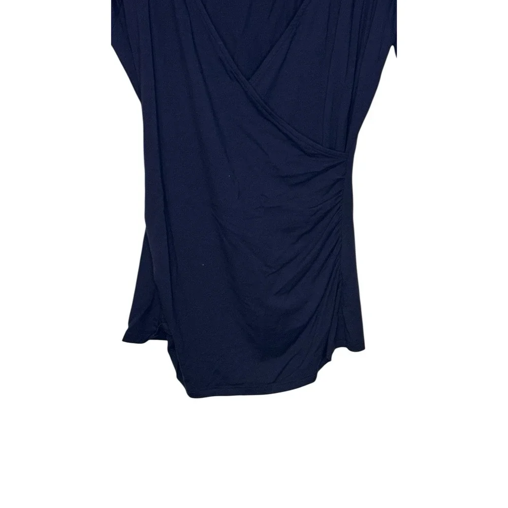 Boden Women's Top Faux Wrap V-Neck 3/4 Sleeve Ruched Stretch Navy Blue Size 6‎